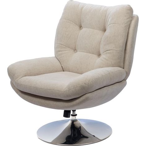 Fauteuil club en tissu beige – Piètement chromé – Design épuré sans accoudoirs – Confort optimal pour intérieur moderne – Amadeus