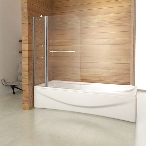 1200x1400mm 180 degree 6mm safety tempered Glass Pivot Double Panel Over Bath Shower Screen with Shelves Door Panel Towel Rail (1/4)