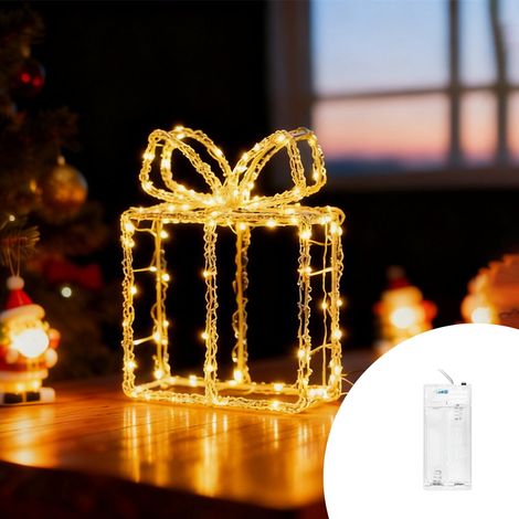Pacco regalo luminoso 30cm 40 Led in metallo Bianco Caldo a batteria Wisdom (1/2)