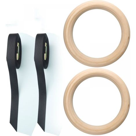Anneaux De Gymnastique - Bois De Bouleau - Diamètre 235 Mm - Charge Max 350 Kg - Pour Entraînement Corps Entier Intérieur Extérieur - Lot De 2