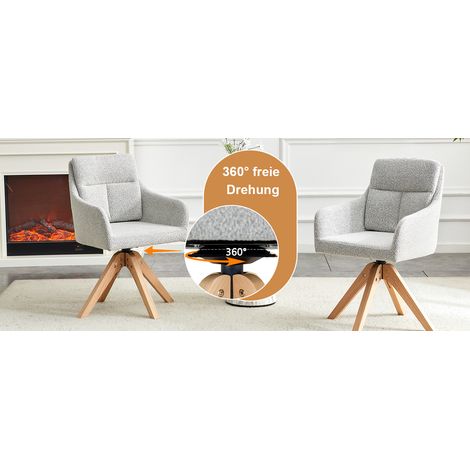 Sedia da ufficio, girevole, in legno massello, 45 x 43 x 87 cm, grigio chiaro e legno (1/5)