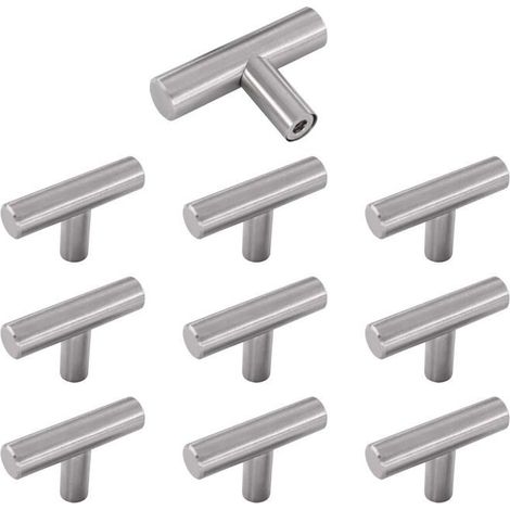 Bouton de meuble lot de 10 en acier inoxydable brillant 8 x 2 cm — Poignée pour placard, antirouille (1/5)