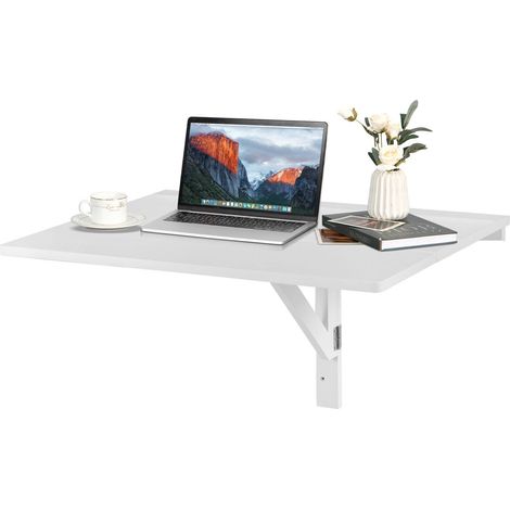 Wall Mounted Folding Table Home 80cm Drop-Leaf Floating Writing Desk-White (1/5)
