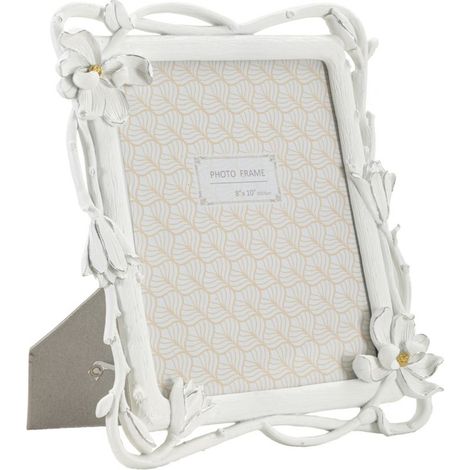 Cornice portafoto Magnolia in resina bianca con fiori di magnolia 20x25