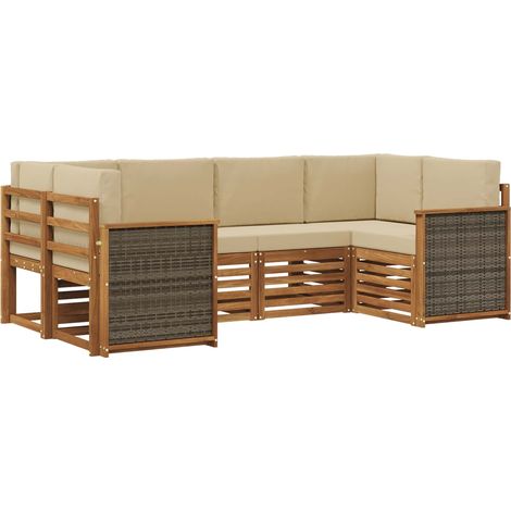 Set di divani da esterno 6 pz 6-Posti Naturale e Beige vidaXL (1/5)