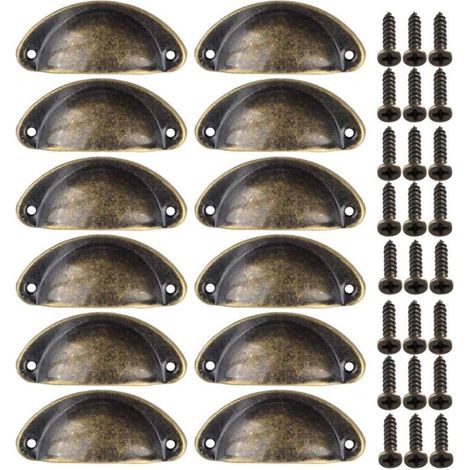 Paquet de 12 boutons de coquille vintage, boutons de porte d'armoire incurvés en fer (Bronze)