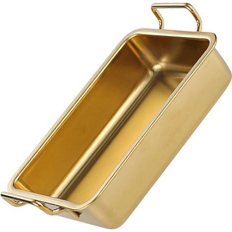 Plateau de service antiadhésif multifonctionnel rectangulaire en métal inoxydable pour la cuisine, doré, lot de 2 (1/5)