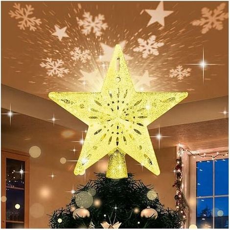 Beleuchteter Weihnachtsbaumstern, Weihnachtsbaumstern mit rotierender LED-Schneeflockenprojektorlampe, 3D-Gold-Weihnachtsstern für Innen- und Außenweihnachtsdekoration, Stromversorgung über 4M USB (1/5)