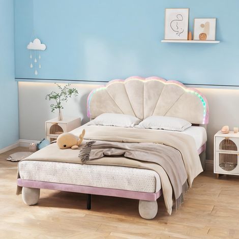 Cadre de lit beige en velours 206 x 142 x 93,5 cm (1/5)