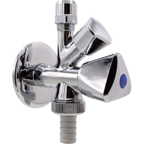 Schläfer 437011 Rubinetto Sottolavabo Combinato a 2 Uscite 1/2, Raccordo per Tubetto in Rame da 10mm, Attacco Flessibile 3/8, Rubinetto con ingresso acqua per lavatrice e Lavastoviglie