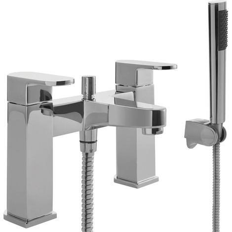 Modern Bathroom Soft Square Deck Mounted Bath Shower Mixer Tap - Chrome