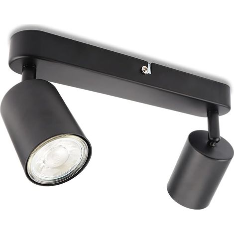 Plafonnier LED à 2 flammes, pivotant et orientable Spot mural, GU10 (sans ampoules) Plafonnier rétro/vintage 230V noir pour salon chambre cuisine (1/5)
