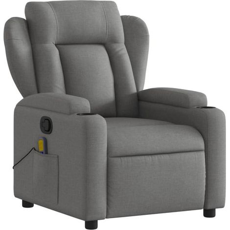 Massagesessel mit Vibrationsfunktion, manueller Liegefunktion und Getränkehaltern, Dunkelgrau (1/5)