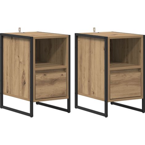 Mesa de Noche con cajón 2 pcs Roble Artesanal 39,5 x 30 x 50 cm vidaXL