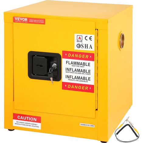 VEVOR Armoire de Securite 43x43x46 cm Armoire Anti-Feu Jaune 50 L Armoire Coupe-Feu en Acier Lamine a Froid avec Porte pour Stocker Deposer Alcool Colle Essence Huile Liquide Inflammable ou Dangereux