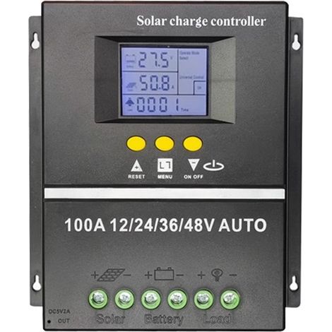 Contrôleur de charge solaire MPPT 100A 12V 24V 36V 48V avec affichage LCD rétroéclairé régulateur intelligent pour batterie plomb-acide double port USB dissipateurs thermiques alliage d'aluminium (1/5)
