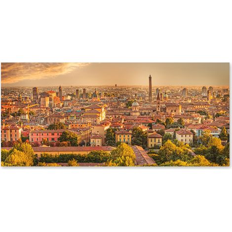 Lupia - Quadro moderno su Tela Canvas DEEP 65X143 cm, con paesaggi e localismi italiani, per casa, soggiorno, capezzale camera da letto, hotel, ufficio, BOLOGNA - PANORAMA (1/4)