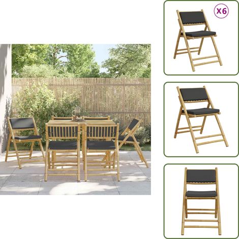 The Living Store Chaises de bistro pliantes lot de 6 coussins gris foncé bambou - Chaise De Jardin - Mobilier De Jardin - Chaise Bistro - Chaise Pliante - Bambou (1/5)