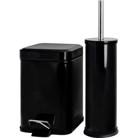 Ensemble poubelle de salle de bain à pédale 3 L et brosse WC noire en acier inoxydable (1/5)