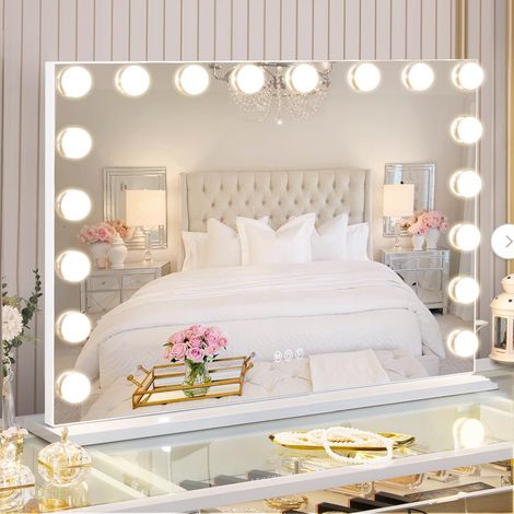 Miroir Coiffeuse avec Port USB 18 Ampoules LED 80 x 58 cm Miroir Maquillage Lumineux 3 températures de couleur miroir grossissant x10 verre trempé pour coiffeuse et chambre à coucher (1/5)