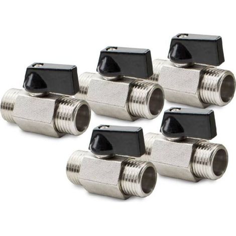 Mini-Kugelhahn aus vernickeltem Messing, 5 Stück, 1/2" BSP Außengewinde x Außengewinde