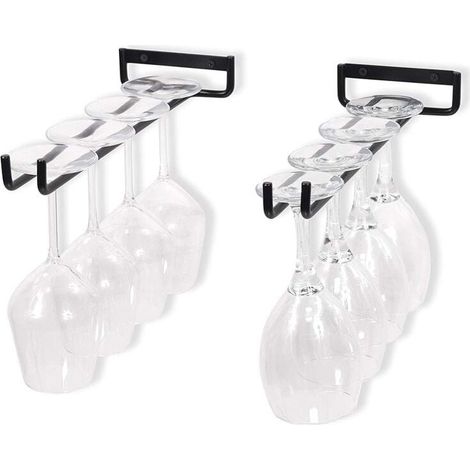 Noir - 2 porte-verres en fer pour présentation murale des verres Porte-verres à vin pour armoires à vin, bars, cuisines. (1/4)
