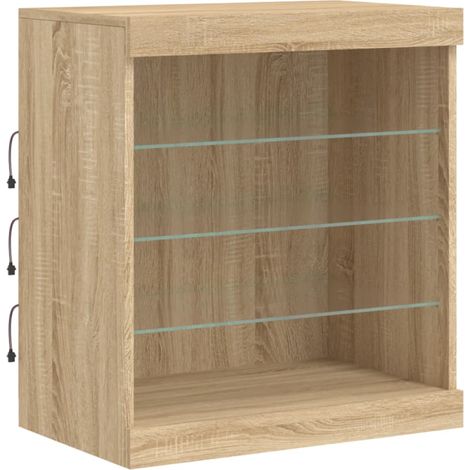 Aparador buffet cómoda armario mueble organizador cocina salón salón con luces LED sonoma 60,5 x 37 x 67 cm marrón 020029965