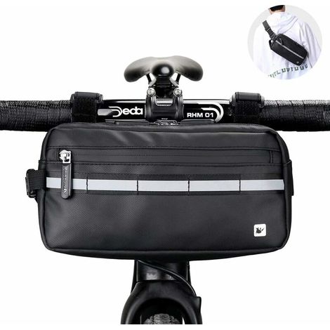 Rhinowalk, Lot de 1 sacoche de guidon de vélo multifonctionnelle, imperméable, sacoche de cadre, adaptée aux vélos de montagne, cyclotourisme (noir) (1/5)