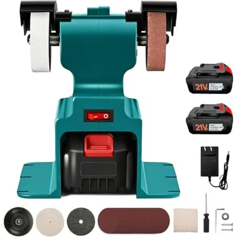 Ponceuses à Bande, Mini Meuleuse Sans Fil avec Batterie de 2400 mAh Affteuse de Couteaux électrique Polisseuse etite Meuleuse D'établi avec Papier de Verre Meule pour Bois MéTal (1/5)