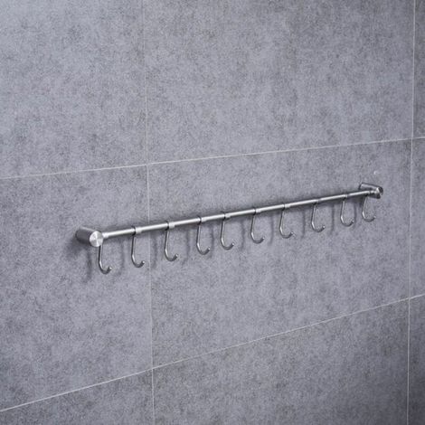 Crochet à torchon,Crochet Barre de Cuisine en Acier Inox avec Argent(500 mm + 8 crochets) (1/4)