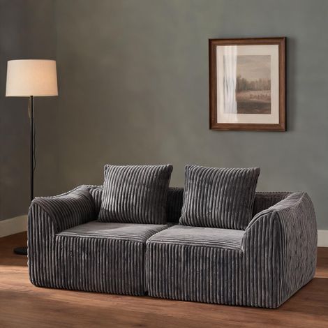 Ensemble canapé d'angle gris en chenille avec coussins inclus (1/5)