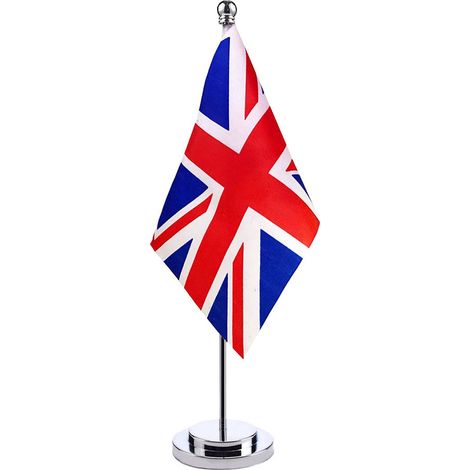 Union-Jack-Flagge aus Polyester, kleine britische Tischflagge mit Ständer, ideal für Zuhause, Büro, Feste, Veranstaltungen und Feiern. Perfekte Dekoration für Zuhause, Büro, Partys und Feiern. (1/5)