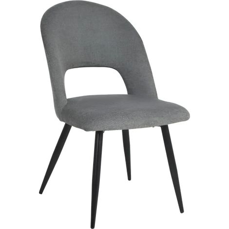 Set 2 Sedie da Interno Imbottite in Tessuto Grigio con Gambe Nere
