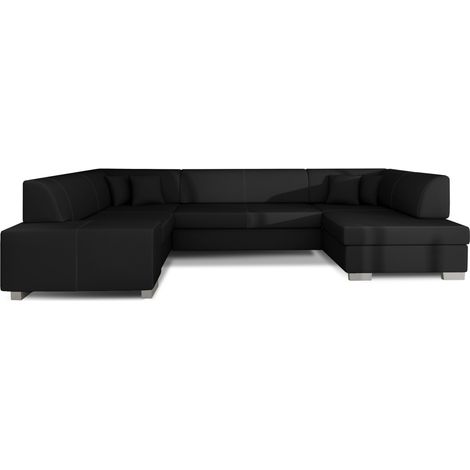 Canapé panoramique en U Noir convertible 6 places HAVANE grand format familial (1/4)