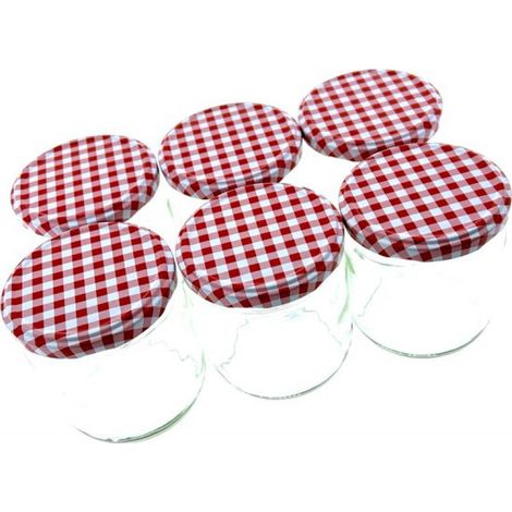 Pots à confiture en verre - 425 ml - Couvercle à vis à carreaux rouges et blancs - Lot de 18 (1/5)
