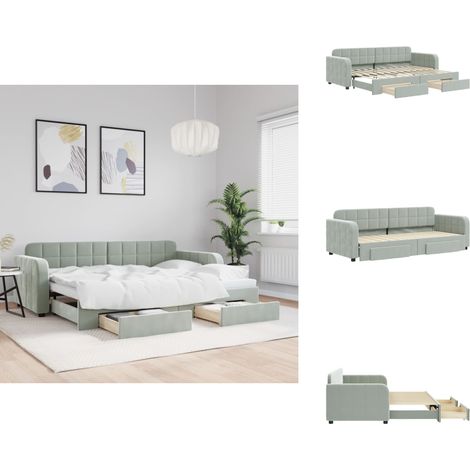 Tagesbett Ausziehbar mit Schubladen Hellgrau 80x200 cm Samt - Sofa - Gästebett - Tagesbett - Samtsofa - Möbel (1/5)