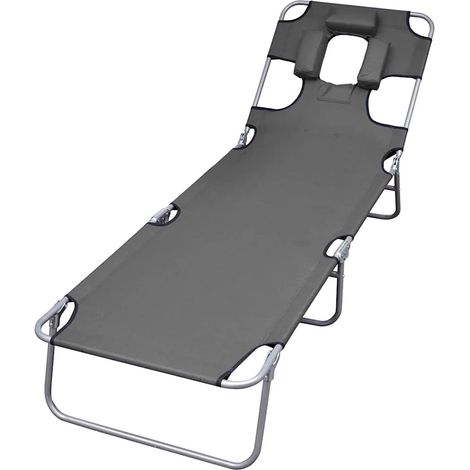Chaise longue pliante de jardin et plage avec dossier réglable et coussin de tête Gris - PANGIVO (1/5)