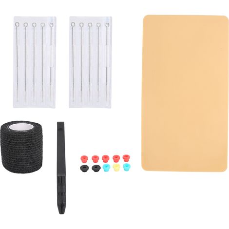 Kit de pratique de tatouage professionnel : peau synthétique, aiguille 3RL, stylo handpoke, bande élastique, outil de tatouage (1/5)