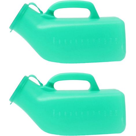 2x Bouteille d'urine homme avec couvercle, autoclavable, 1,2L, vert, pour voyage, camping, patient, réutilisable, portable, hygiénique. (1/5)