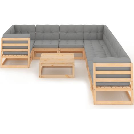 Maison Exclusive - Set Salotto Giardino 10pz Cuscini Antracite Legno Massello Pino (1/5)