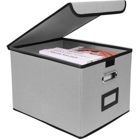 Portable, Foldable File Organizer with Lid and Handle, Ideal for Home/Office File Organization (Gray). (1/4)