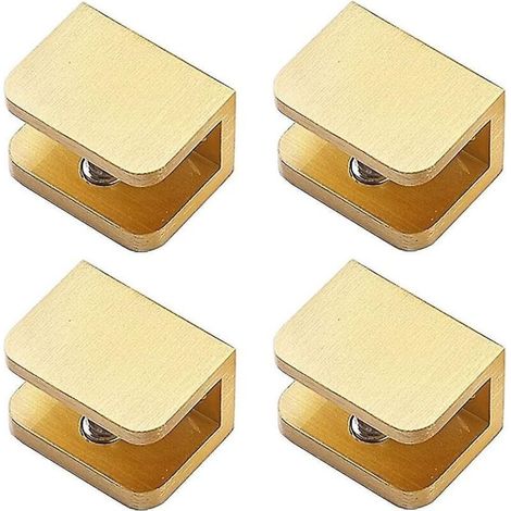 Lot de 4 pinces à verre, support de fixation sans perçage pour étagère en verre (pour verre de 10 à 12 mm, couleur or) (1/5)