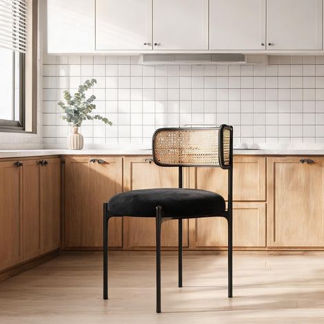 Lot de 6 chaises cannage velours métal noir en velours (1/5)