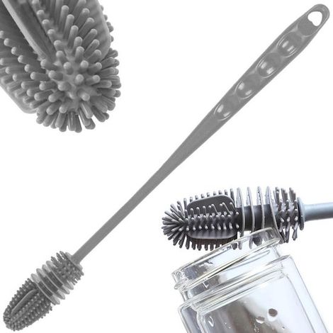 Spazzola multifunzione in silicone con manico lungo per bottiglie, caraffe e bicchieri. (1/5)