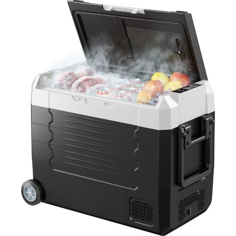 Réfrigérateur de voiture, glacière électrique à compresseur 12/24 V CC / 100-240 V CA, -20 °C à 20 °C, avec contrôle par application, roues et double zone de température, 45 L, idéale pour camping-car (1/5)