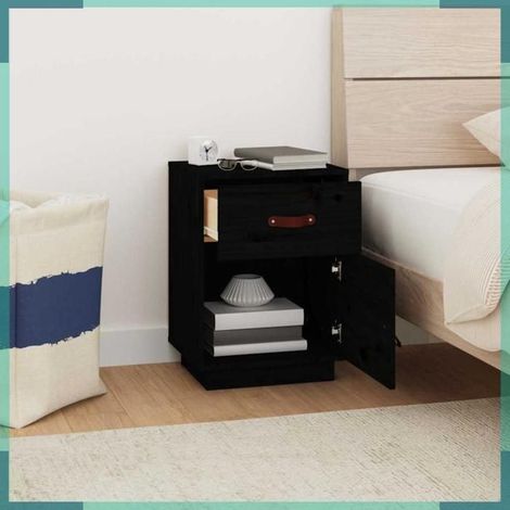 818313 Table de chevet Noir 40x34x55 cm Bois de pin solide (1/5)