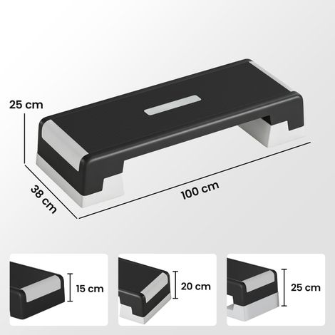 Plateforme step ajustable, équipement cardio fitness 3 hauteurs (15/20/25 cm), surface anti-glisse, noir et gris (1/5)