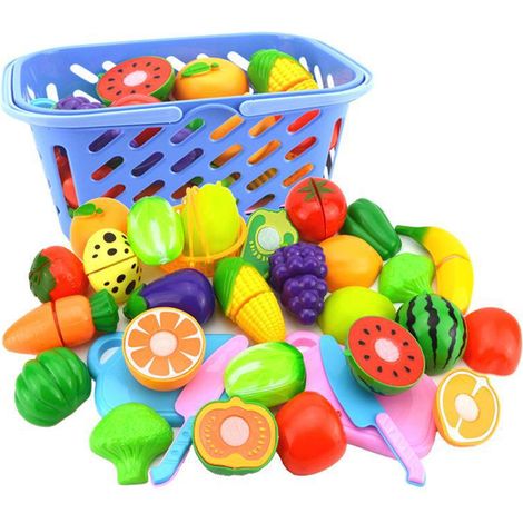 1 Ensemble accessoires cuisine enfants, fruits légumes à découper, casserole couteau planche, jeu imitation (1/5)