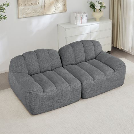 2-Sitzer Modulares Boneless Sofa, Muschelform, tiefe Sitzkissen, Sofa für Wohnzimmer & Apartment, kein Aufbau erforderlich,Grau 
WL