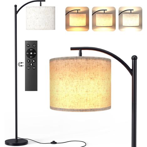 Lampadaire sur Pied Salon, lampe sur pied moderne de 160cm à intensité variable avec 3 températures de couleur, abat-jour en lin beige et, Télécommande et Interrupteur à Pied (ampoule 12 W incluse) (1/5)